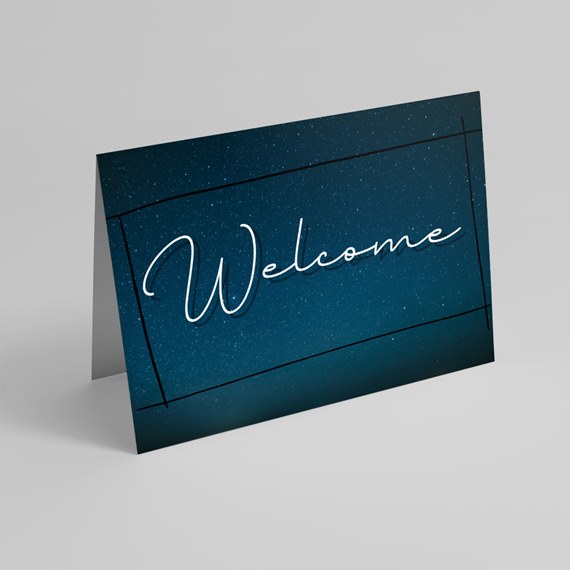 greeting card with photo placeholder and welcome text