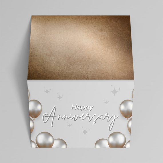 anniversary card with balloons and golden back flap