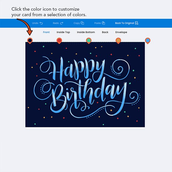 birthday card with customizable text area