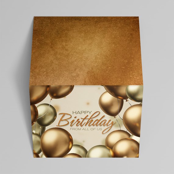 gold gift box with birthday balloon design