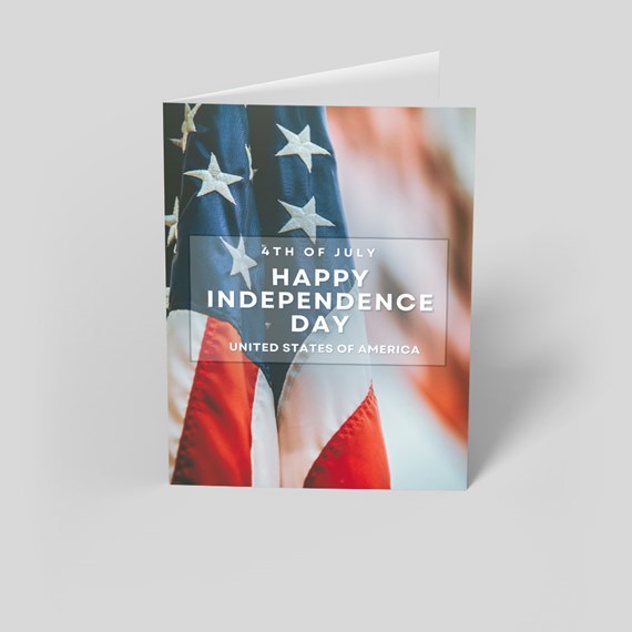 greeting card with American flag design and text overlay