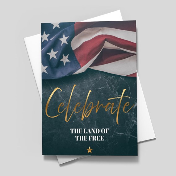 card design with American flag and text