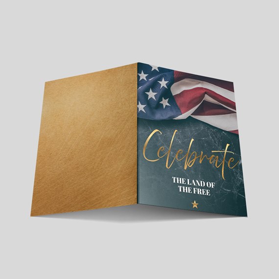 greeting card with American flag and gold accents