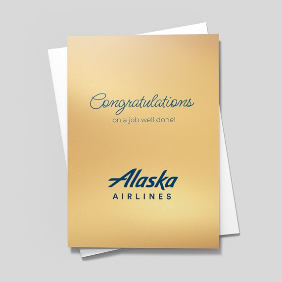 gold greeting card with congratulations message and logo placeholder