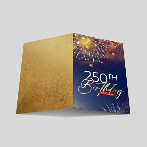birthday card with fireworks and golden accents, photo placeholder