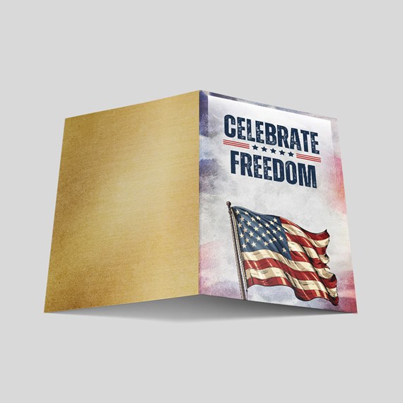 Greeting card with American flag and celebrate freedom text