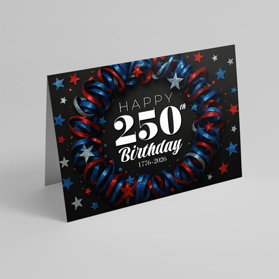 birthday card with ribbons and stars