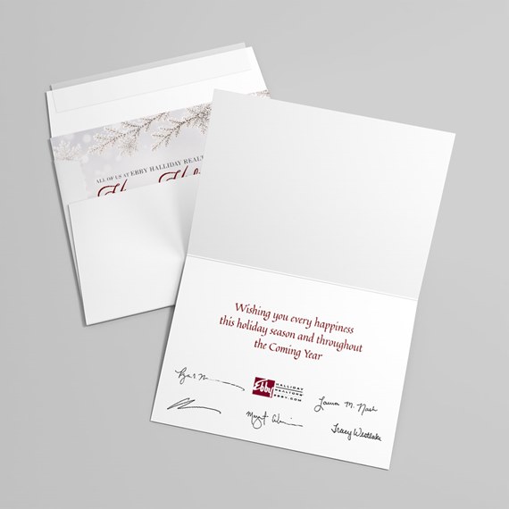 folded card with printed message and floral design