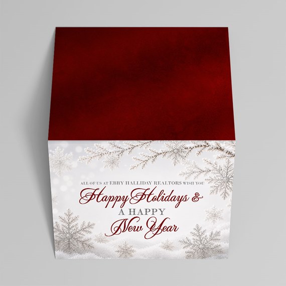 holiday card with snowflakes and customizable text area