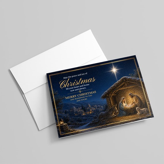 Christmas card with nativity scene and customizable text area