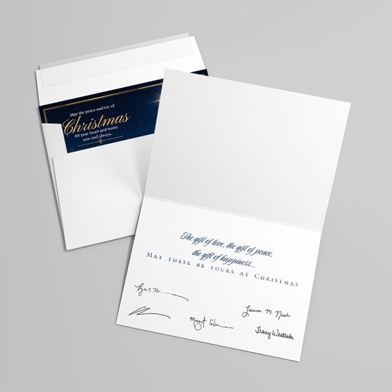 holiday card with customizable text area and signature placeholders