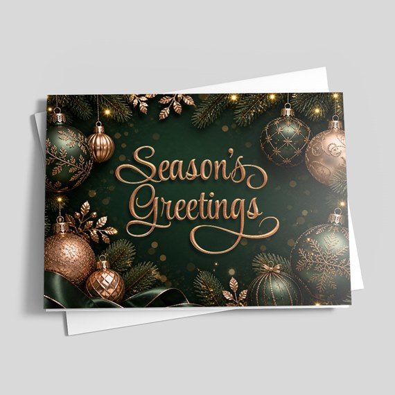 holiday card design with ornaments and text area