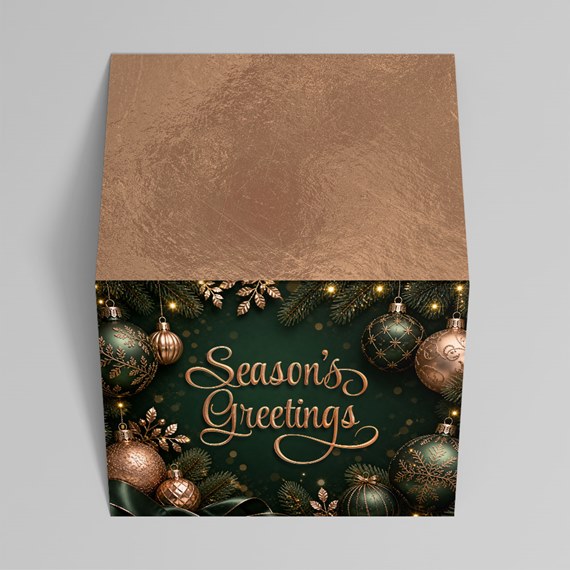 Christmas box design with ornaments and greeting text