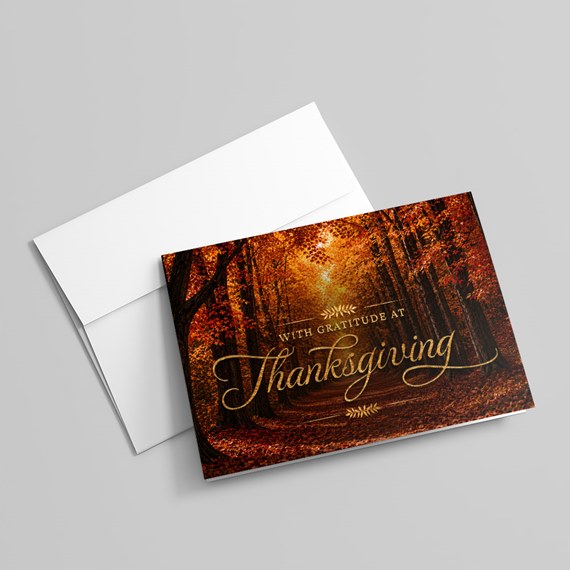 autumn forest greeting card with customizable text area