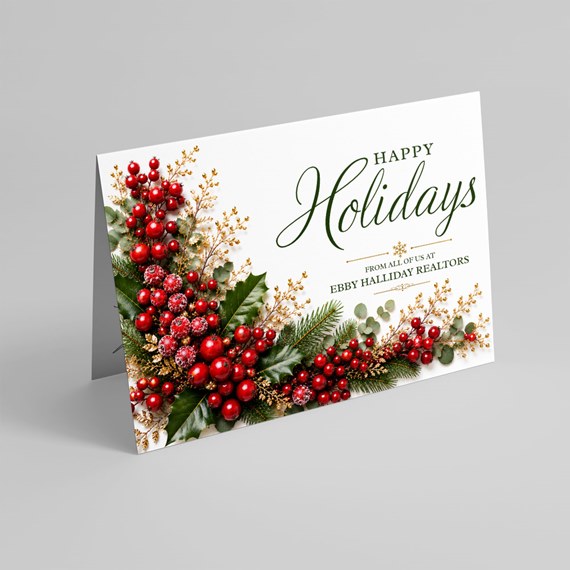 holiday card with floral design and text