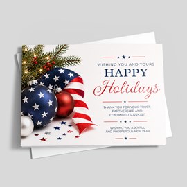 Patriotic Holly Ribbon Holiday Card