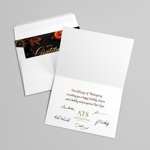 greeting card with autumn design and customizable text area