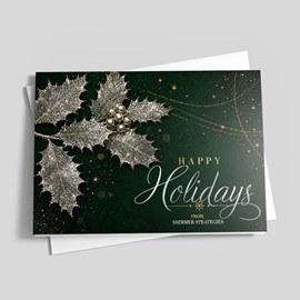 Silver Holly Leaves Holiday Card