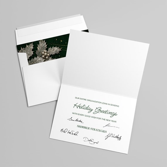 holiday greeting card with holly design and customizable text area