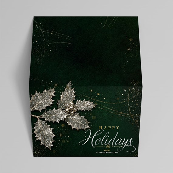 holiday card with holly design and text