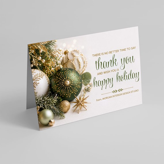 holiday card with ornaments and text