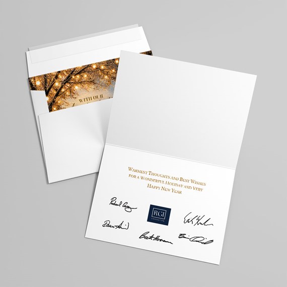 greeting card with decorative inner lining and printed text