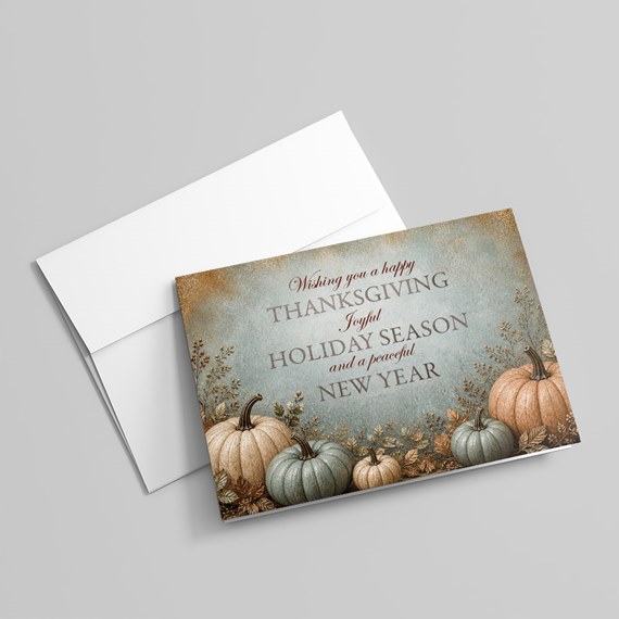 greeting card with pumpkins and holiday text