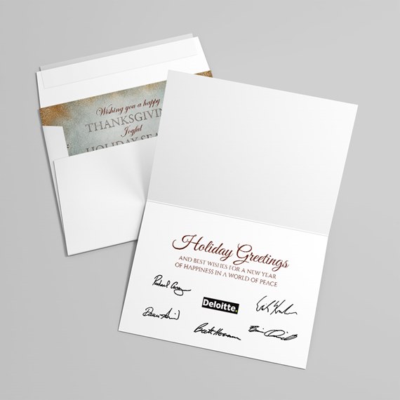 greeting card with customizable text area and logo placeholder