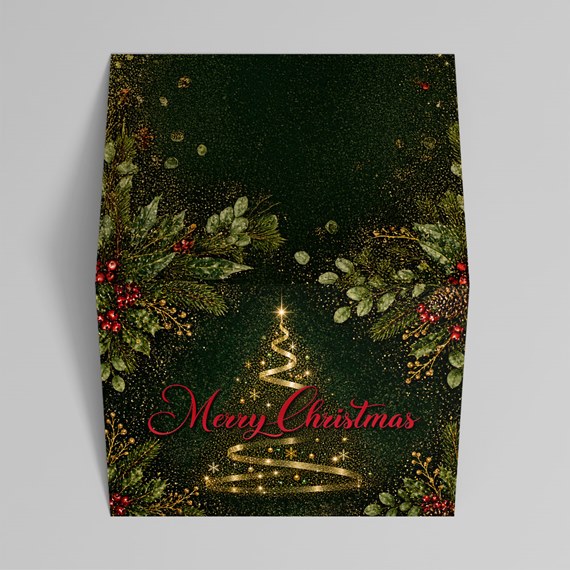 Christmas card design with greenery and text