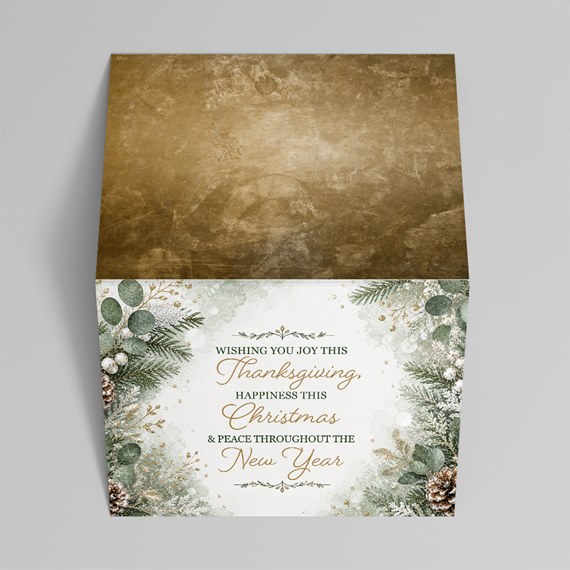 decorative card with holiday greetings and foliage design