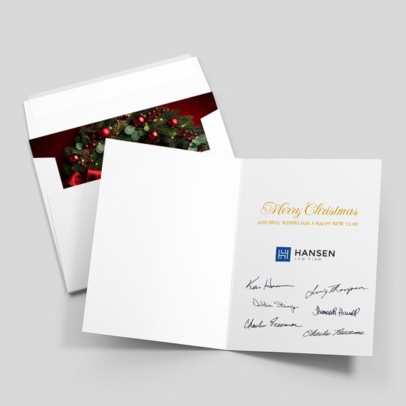 greeting card with wreath design and customizable text area