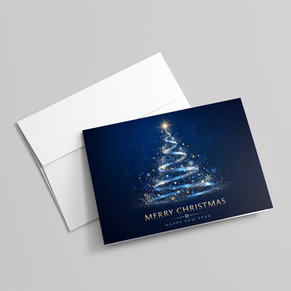 Christmas card with tree design and text