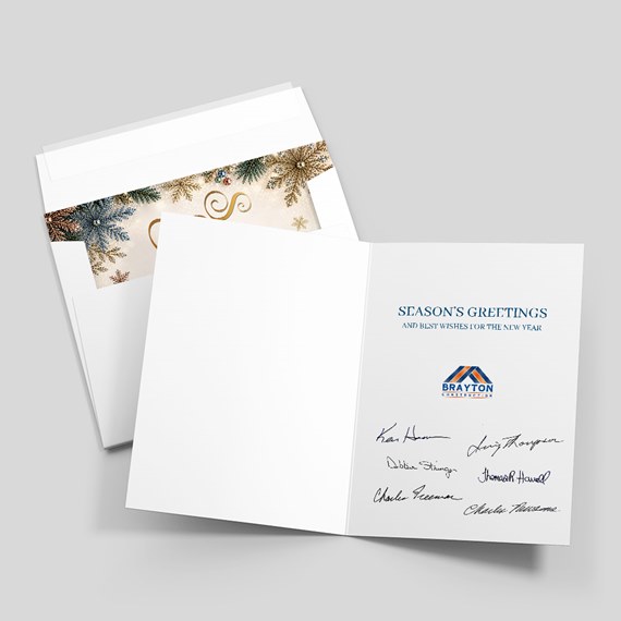 holiday greeting card with decorative inner lining and text