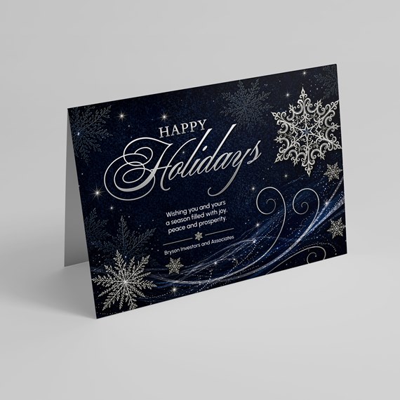 holiday card with snowflakes and decorative elements