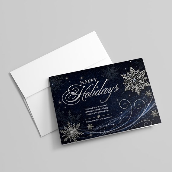 holiday card with snowflakes and customizable text area