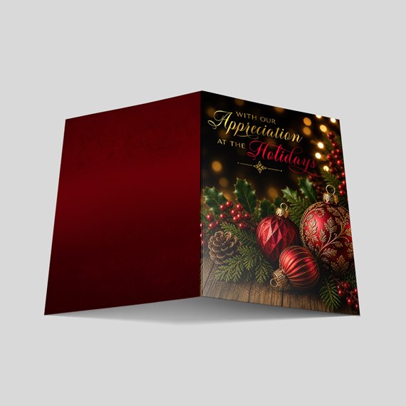 holiday card with ornaments and text