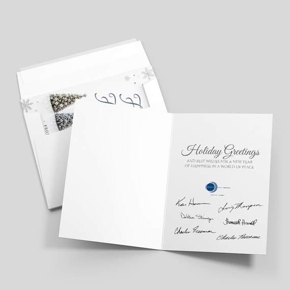 holiday greeting card with signatures and photo placeholder