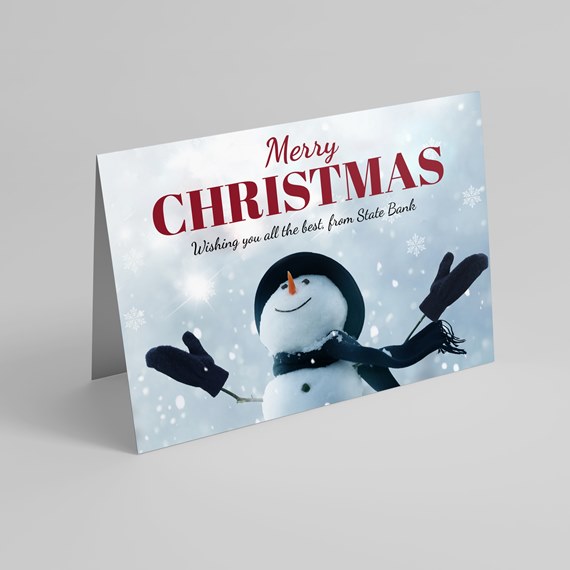 Christmas card with snowman and text