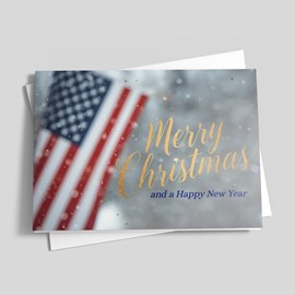 Snowy American Flag Holiday Card