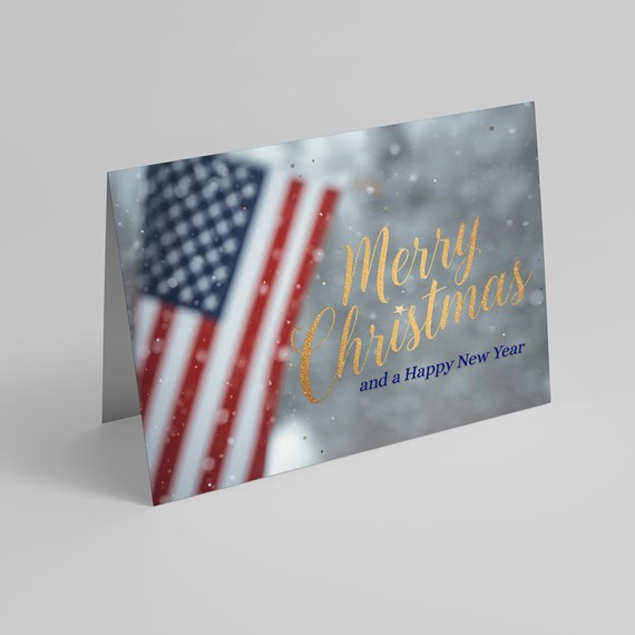 greeting card with gold and blue text
