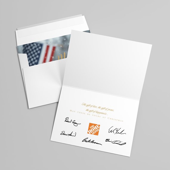 folded card with logo placeholder and signatures