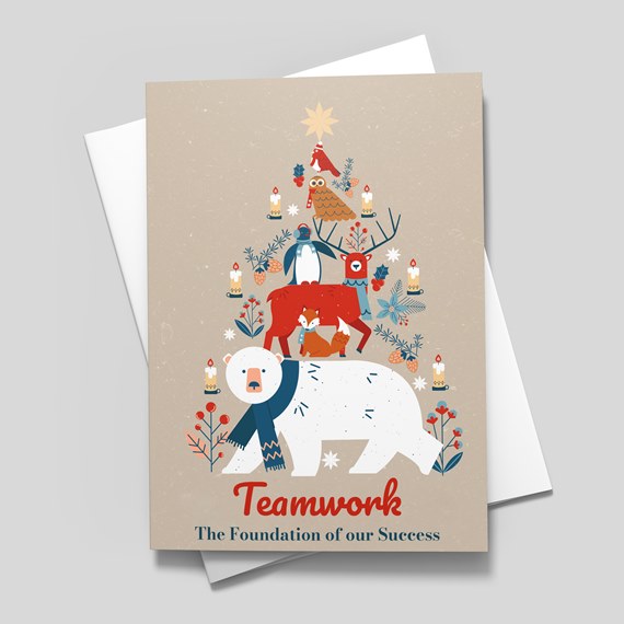 illustrated holiday card with animals and text