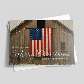 Patriotic Rustic Barn Holiday Card
