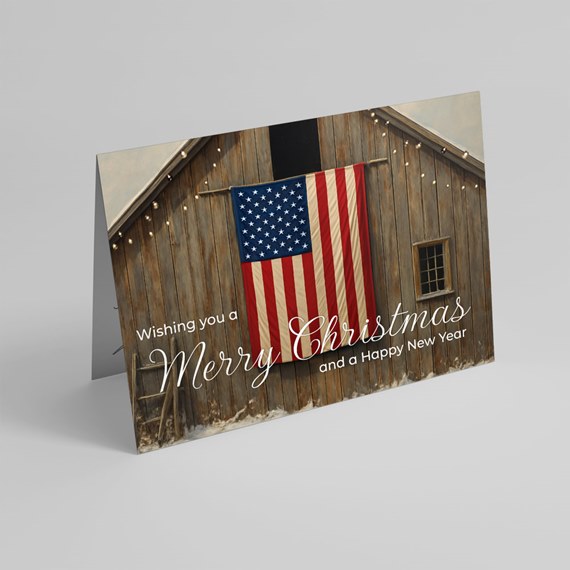 greeting card with American flag and holiday text