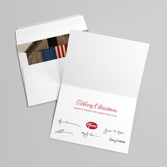 greeting card with photo area and red text