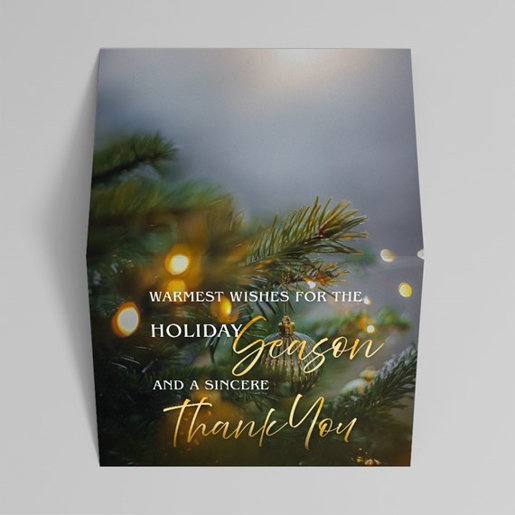 holiday greeting card design with evergreen branches and text