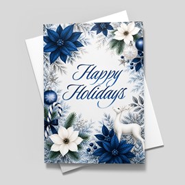 Poinsettias in Blue Holiday Card