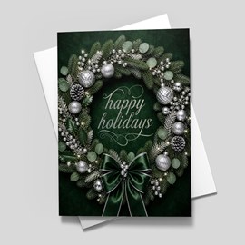 Holiday Emerald Wreath Ribbon Card