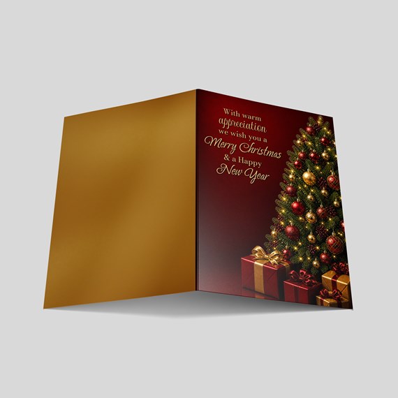 Christmas card with tree and presents