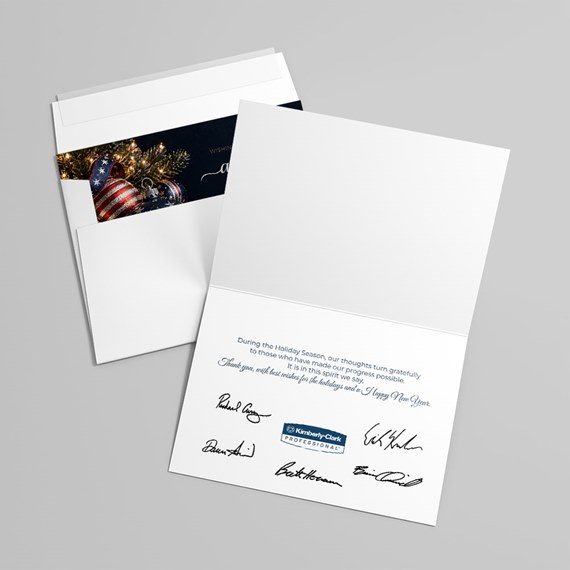 holiday card with photo placeholder and printed text
